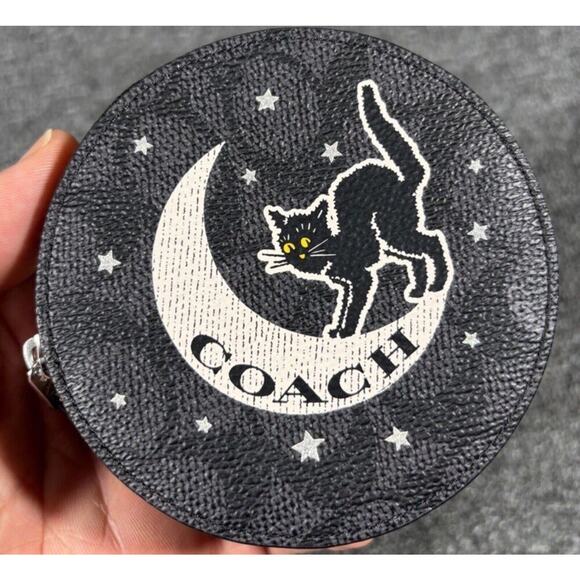 Coach NWT Black Cat Signature Zip Round Coin Case Wallet CX348 SOLD OUT $128 - Picture 8 of 12
